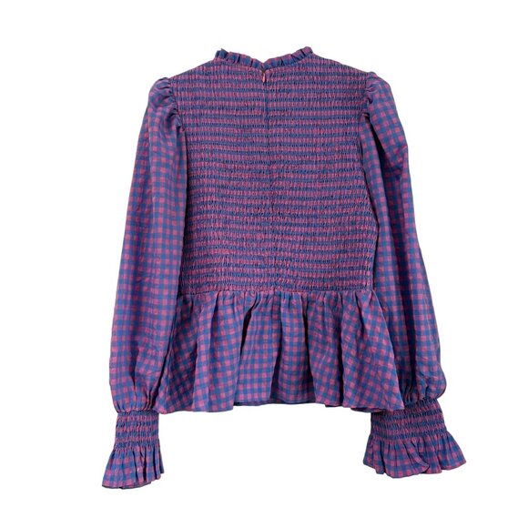 Tuckernuck Hyacinth House Ruby Textured Gingham Peplum Blouse Womens Medium - Picture 5 of 6